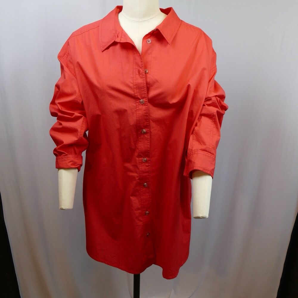 NWT PILCRO Anthropologie Red Coral Button Front Shirt LP Large Petite $110